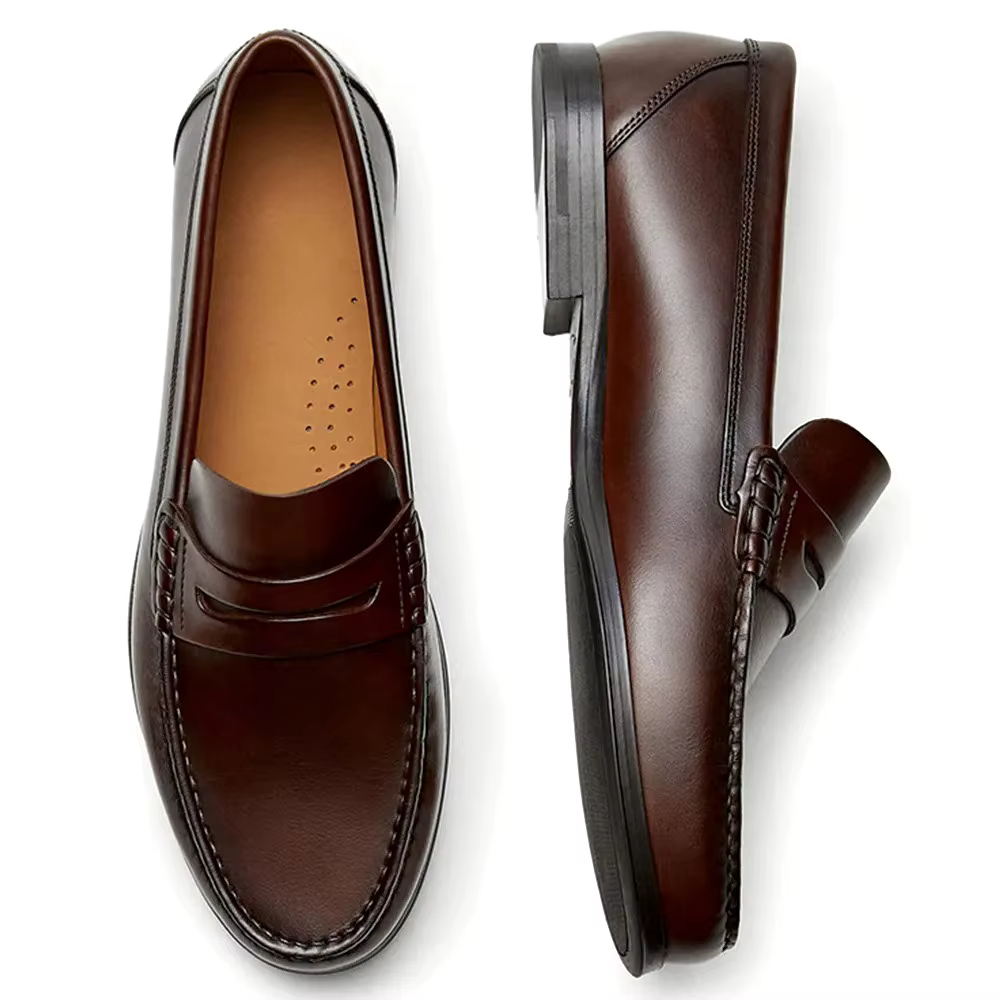 Mocassins en cuir de veau pour homme, respirants, à enfiler, chaussures décontractées en cuir de vac