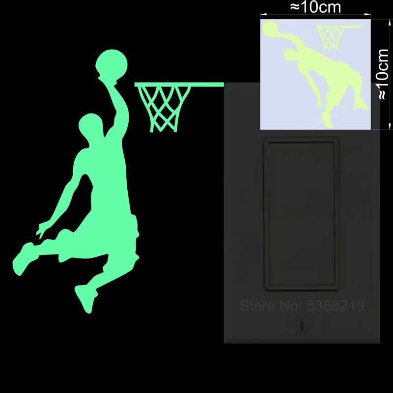 Autocollant mural lumineux en vinyle pour joueur de basket-ball Dunk, dessin animé, décoration mural