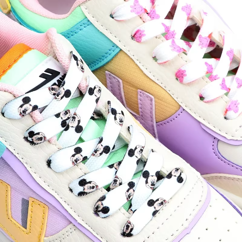 Lacets plats de dessin animé pour enfants et adultes, chaussures de course, baskets, impression graf