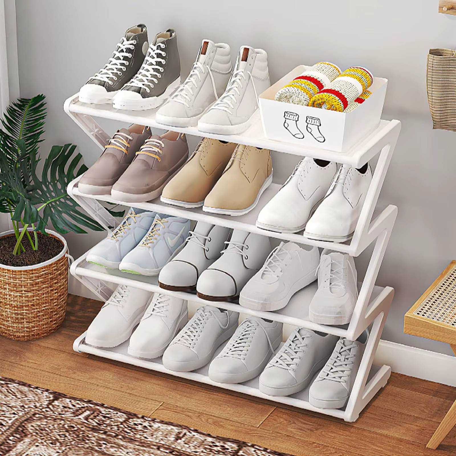 Organisateur de étagère à chaussures en acier inoxydable à 4 niveaux, organisateur de chaussures peu