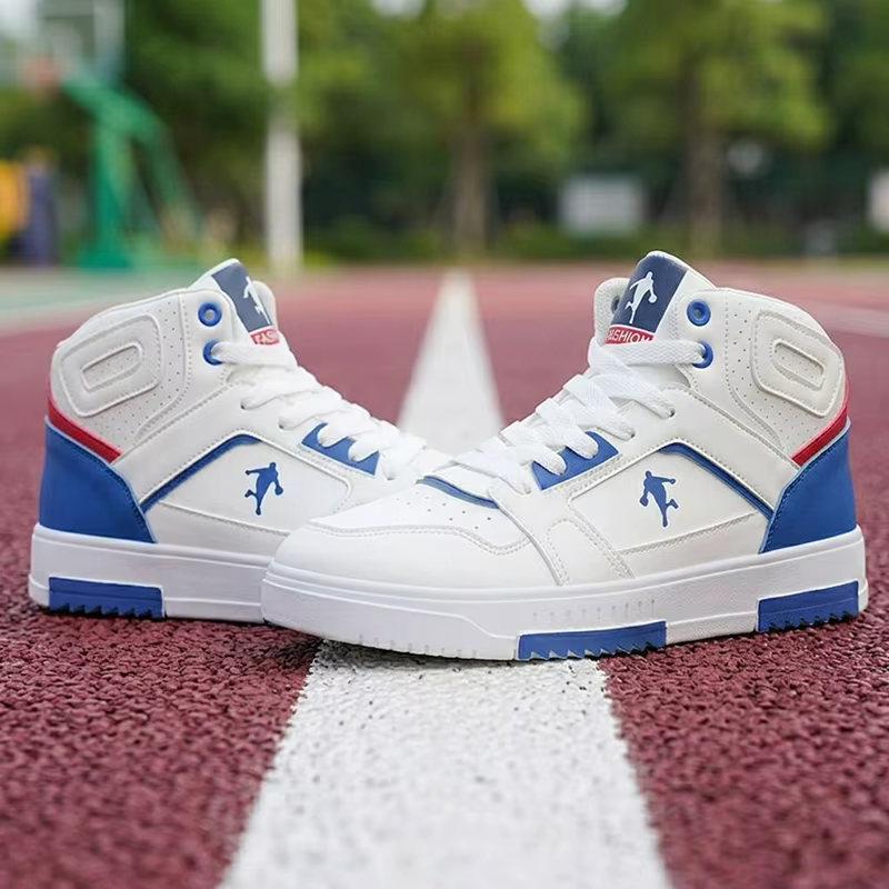 Sneakers blanches à tige haute pour homme, chaussures de skate décontractées à lacets pour le street