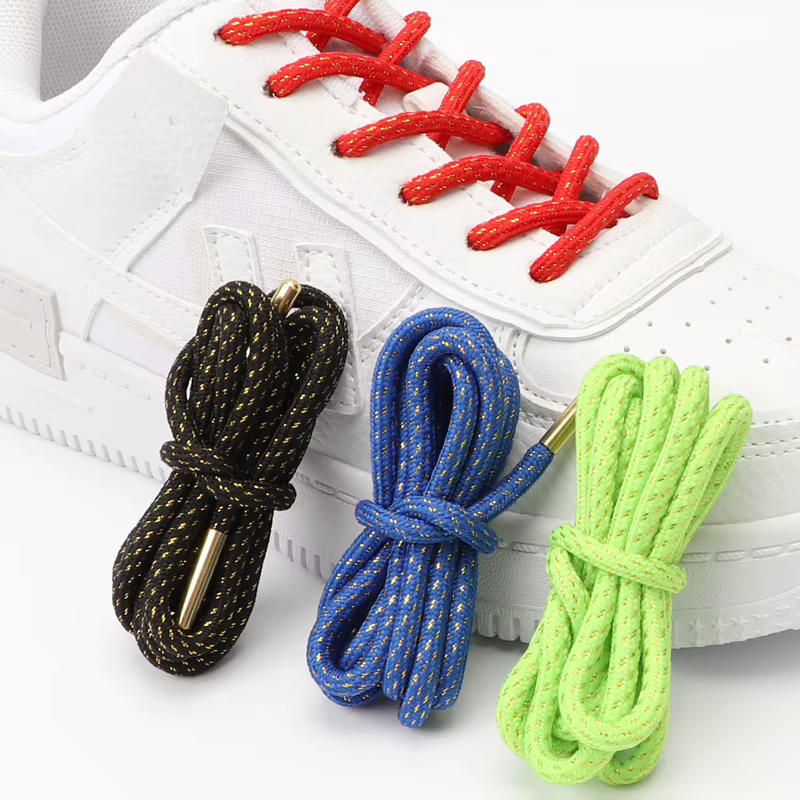 Lacets de chaussures ronds tête en métal lacets en or pour baskets loisirs de plein air lacet femme 