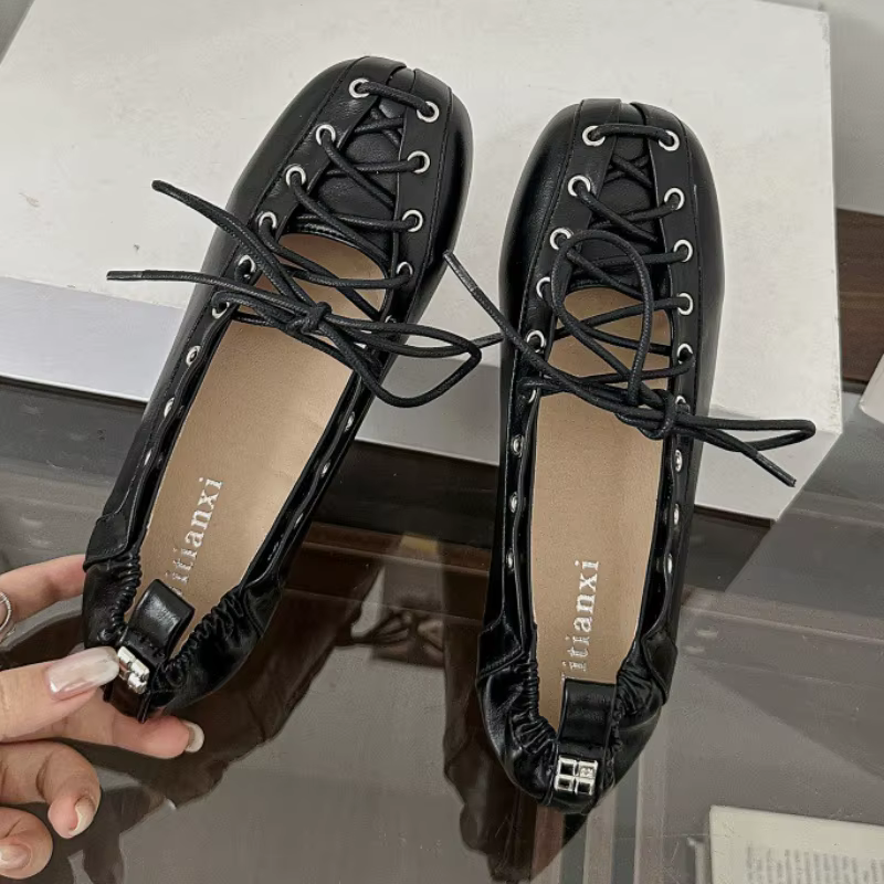 Chaussures de créateur rétro croisées pour femmes, chaussures décontractées à bout carré interne aug