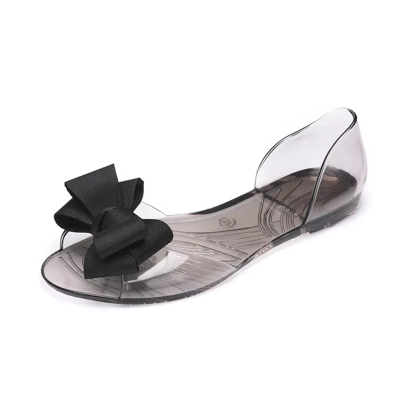 Sandales plates en gelée pour femmes, chaussures de plage à bouche de poisson, pantoufles à la mode 
