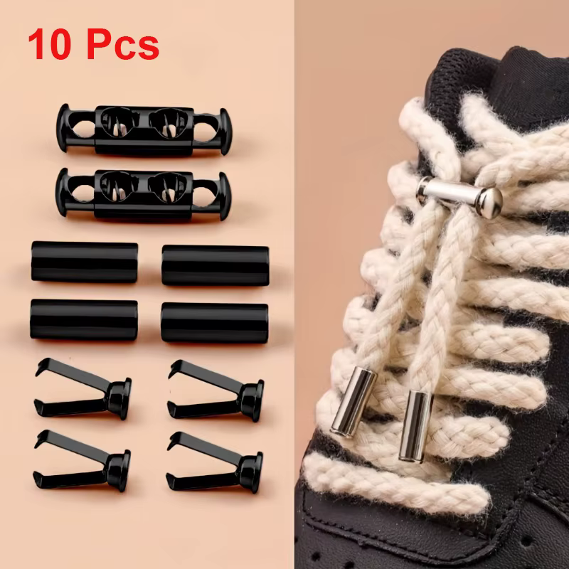 10 Pièces Verrous de lacets sans nœud, Boucles à ressort, Clips métalliques réglables, Robustes et d