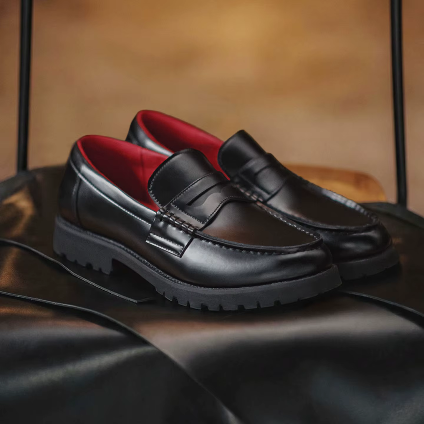 Maden – Mocassins vintage noirs pour hommes, style Old Money, en cuir croûte, à enfiler, chaussures 
