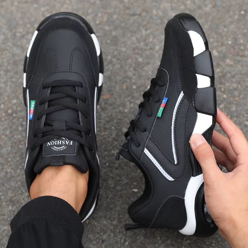 Nouvelles baskets décontractées pour hommes 2026, en cuir noir et blanc, antidérapantes, respirantes