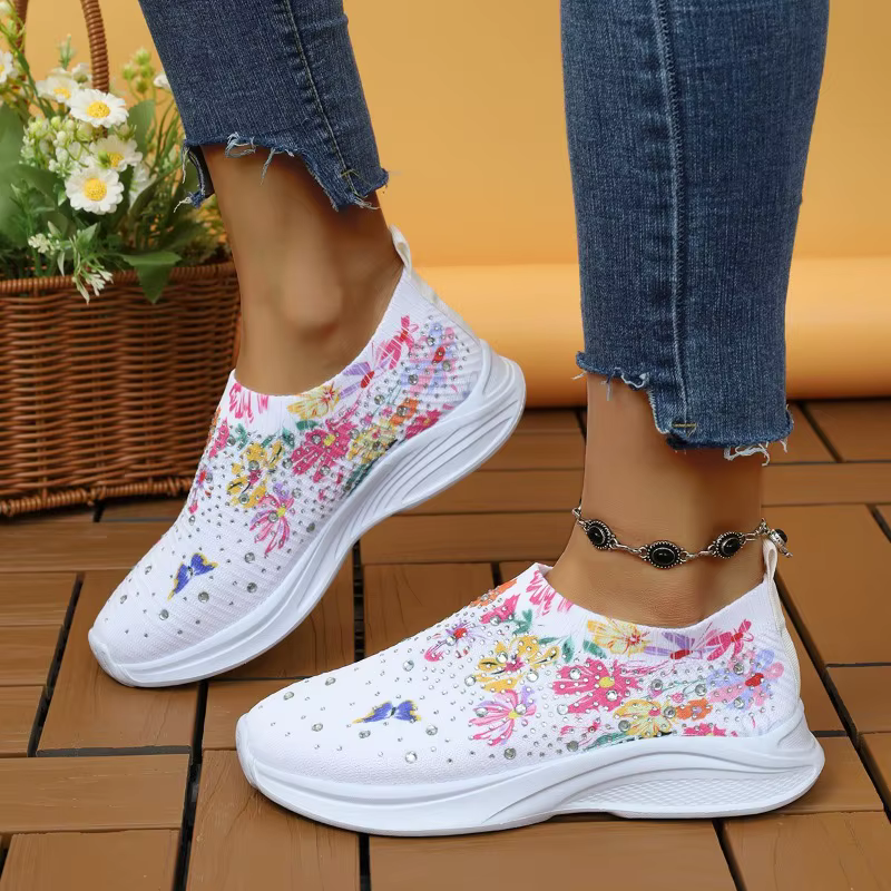 Nouvelles baskets pour femmes chaussures De course respirantes pour femmes imprimer strass chaussure