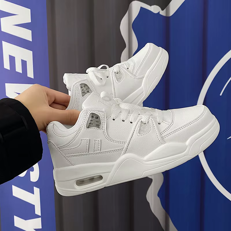 Baskets blanches à coussin d'air pour hommes, chaussures plates décontractées pour hommes, chaussure
