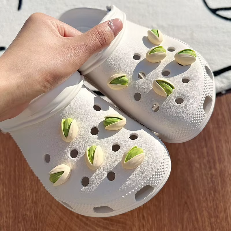 Série pistache, accessoires de chaussures amusants, breloques populaires pour trou, joli parure pour
