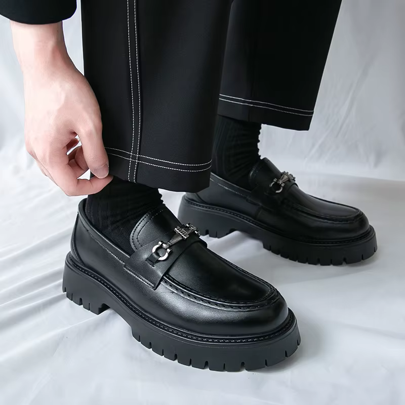Marque en cuir sans lacet chaussures épaisses mocassins originaux décontractés hommes mode affaires