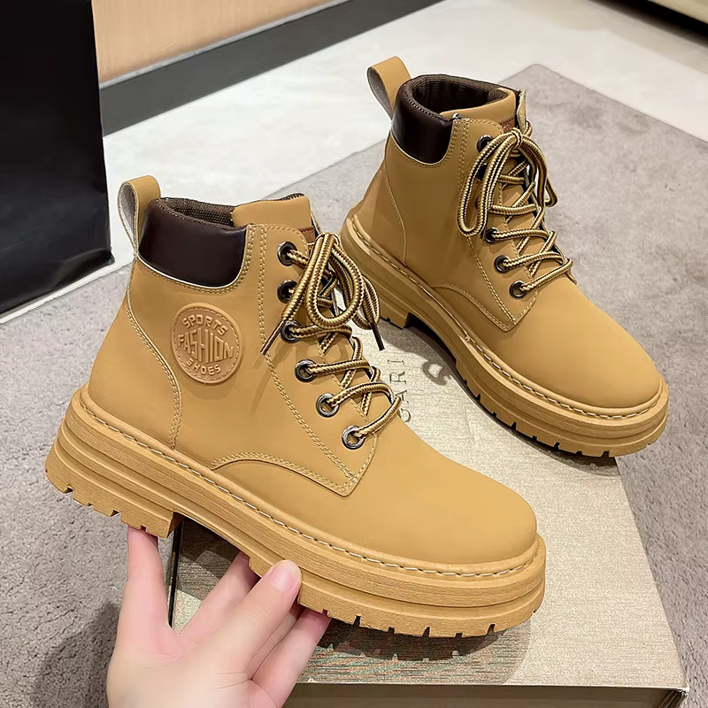 Bottes en cuir « British - Style », talon épais et lacets, idéales pour le quotidien et l'automne - 