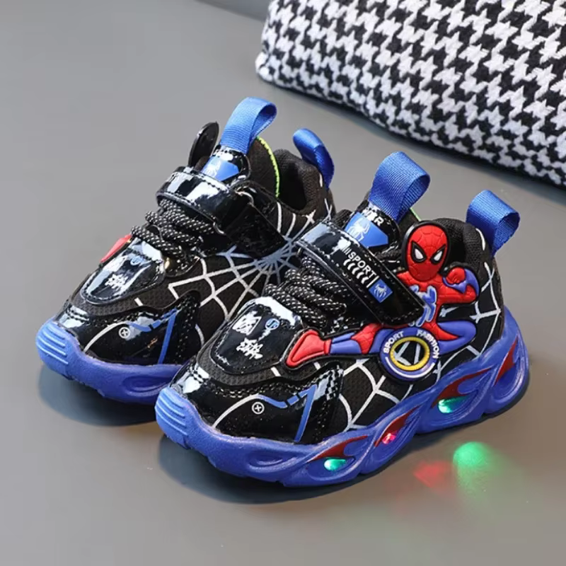 Baskets de dessin animé Disney pour enfants, SpidSuffolk, lumière LED, chaussures de sport pour garç