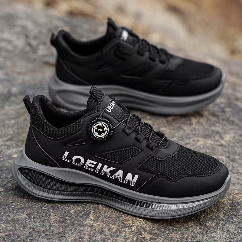 LOEIKAN Chaussures de course à bouton rotatif pour hommes, baskets athlétiques respirantes en maille