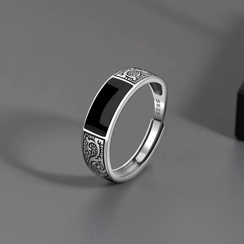 Bague en argent Sterling 925 pour hommes, haute qualité, luxe, gemme noire, accessoires de bijoux fi