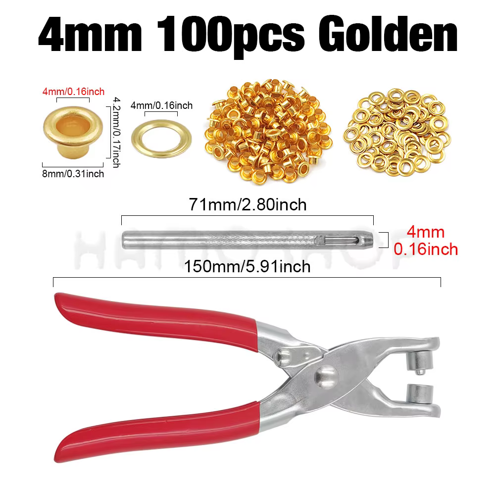Pince d'installation pour œillets de 4mm/6mm/12mm avec 100 œillets métalliques pour le bricolage de 