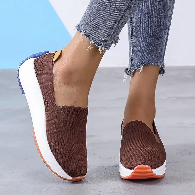 Baskets en maille respirante pour femmes, chaussures à enfiler plates, chaussures compensées légères