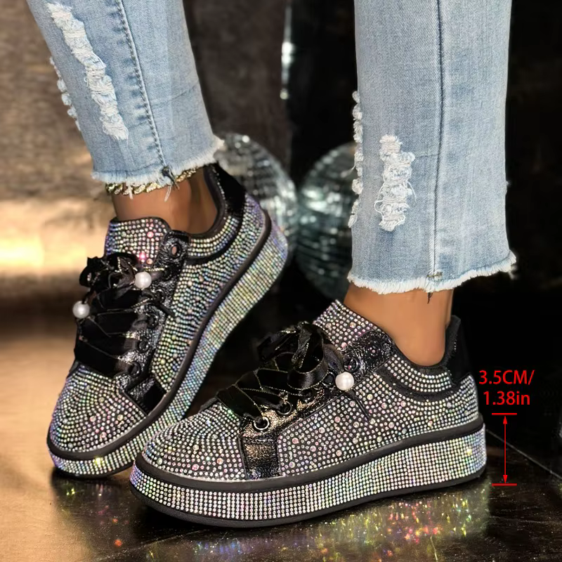 Baskets de luxe à strass pour femmes, chaussures décontractées à lacets, plateforme de styliste, cha