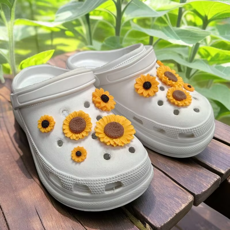Lot de 10 breloques de créateur tournesol pour chaussures, décorations pour filles, ornements pour c