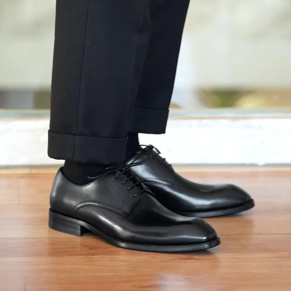 Chaussures habillées plates italiennes pour hommes, marque de luxe en cuir véritable, qualité faite