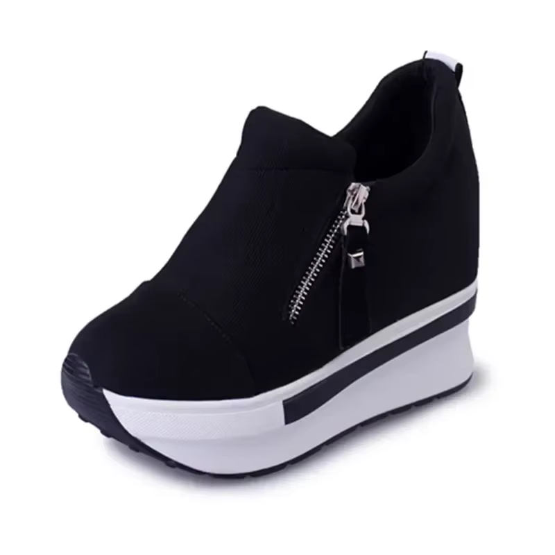 Baskets à Semelle Compensée Invisible pour Femme, Chaussures en Toile, Rouge, Décontractées, Confort