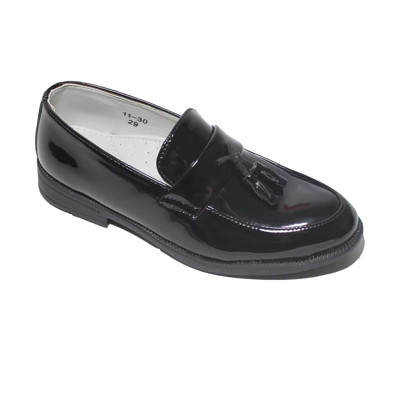 Chaussures en cuir PU verni souple pour garçons et adolescents, chaussures plates décontractées noir