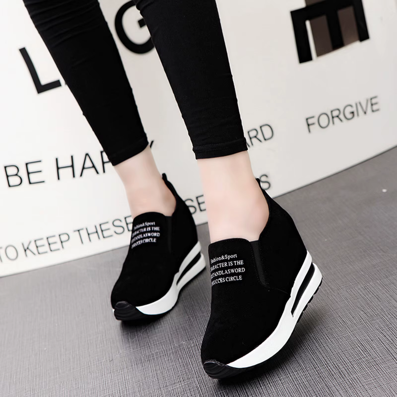 Baskets en daim respirantes pour femmes, chaussures à plateforme haute, chaussures de sport augmenta
