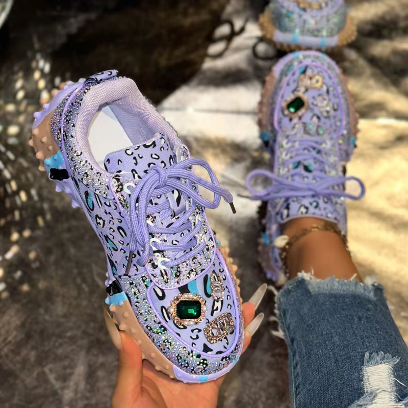 Baskets basses de luxe pour femme, incrustées de diamants, polyvalentes, style Dad Sneakers, sportiv