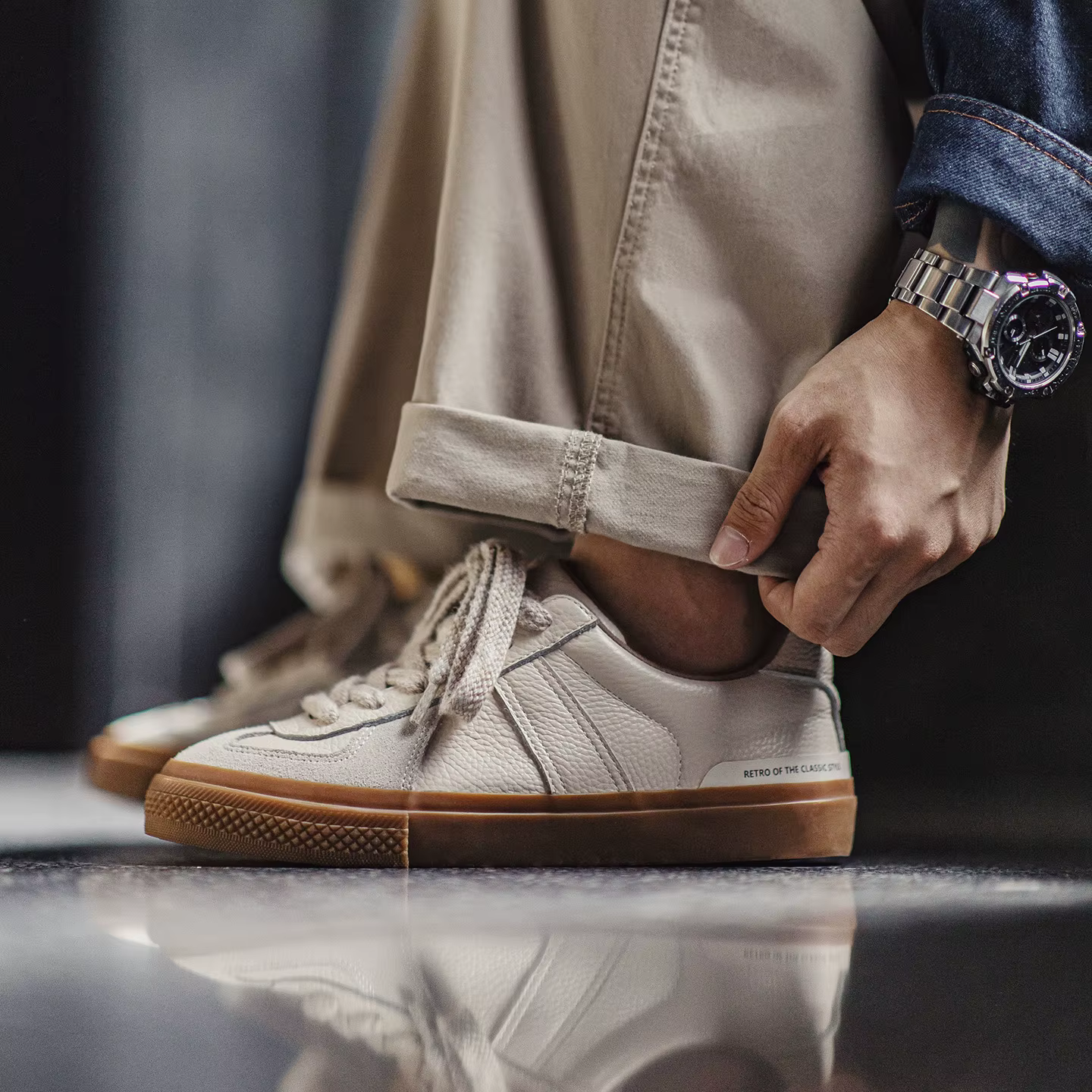 Maden chaussures d'entraînement décontractées en cuir pleine fleur pour hommes polyvalentes conforta