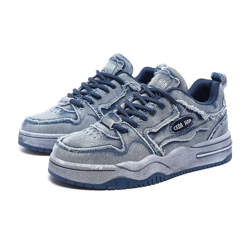Chaussures de skateboard personnalisées en denim rétro pour hommes, chaussures de sport polyvalentes
