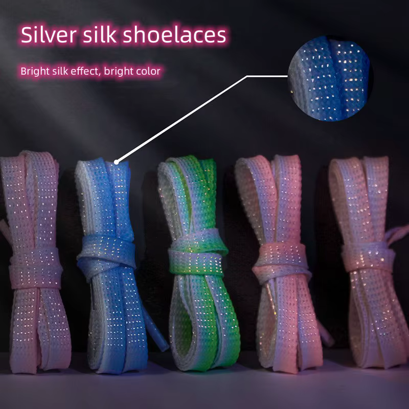 Lacets de Chaussures Plats à Paillettes Dégradées, Métalliques, Brillants, Argentés, Colorés, Scinti