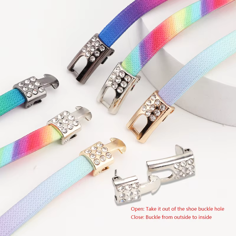 Lacets plats élastiques arc-en-ciel avec serrure croisée en diamant baskets sans cravates enfants et