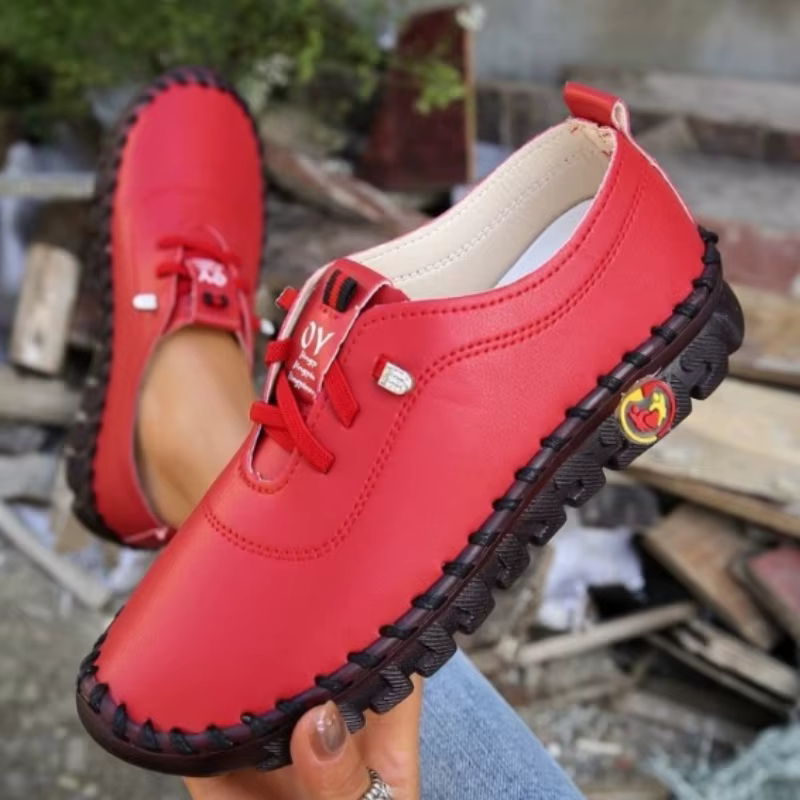 Mocassins à plateforme en cuir à lacets pour femmes, chaussures décontractées, chaussures plates à e