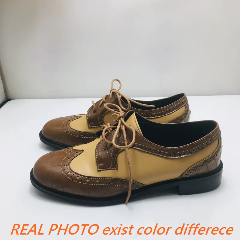 SIMLOVEYO Design chaussures plates pour femme bout rond à lacets couleur mixte respirant Oxford chau