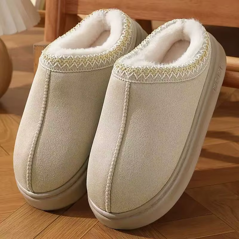 Pantoufles d'hiver chaudes pour femmes, intérieur en peluche, semelle épaisse antidérapante, chaussu