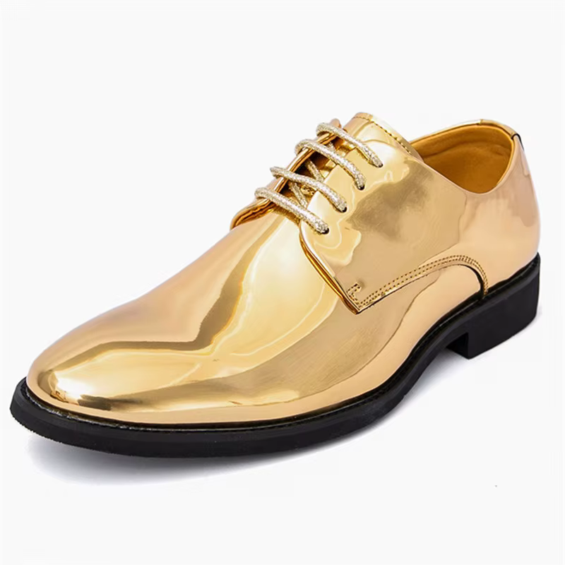 Mode nouveau or argent brillant en cuir verni à lacets Derby chaussures pour hommes formel mariage m
