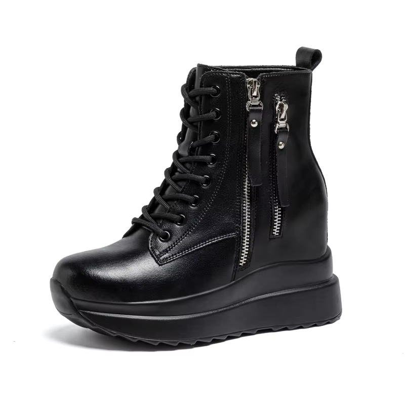 9cm plate-forme baskets à semelles compensées femmes chaussures en cuir véritable à lacets printemps