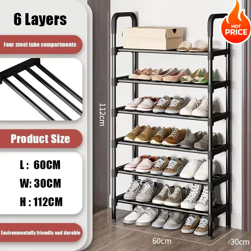 Étagère à chaussures multi-niveaux empilable, organisateur autoportant noir, rangement pour chaussur