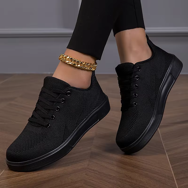 2025 baskets noires femmes décontracté maille à lacets Sport chaussures plates filles respirant blan