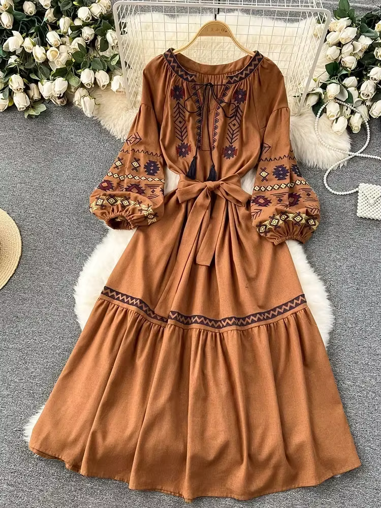 Robe de vacances bohème pour femmes, tenue de voyage, douce broderie de style occidental, taille adt