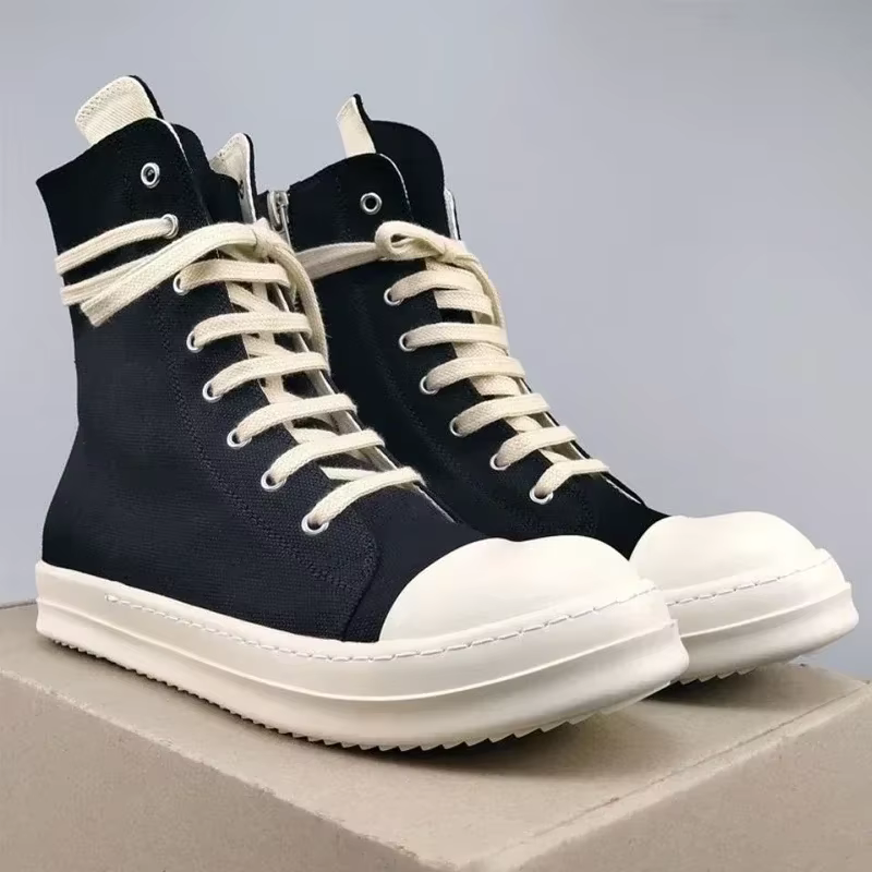 Baskets montantes en toile à semelle épaisse pour hommes et femmes, style streetwear décontracté, po