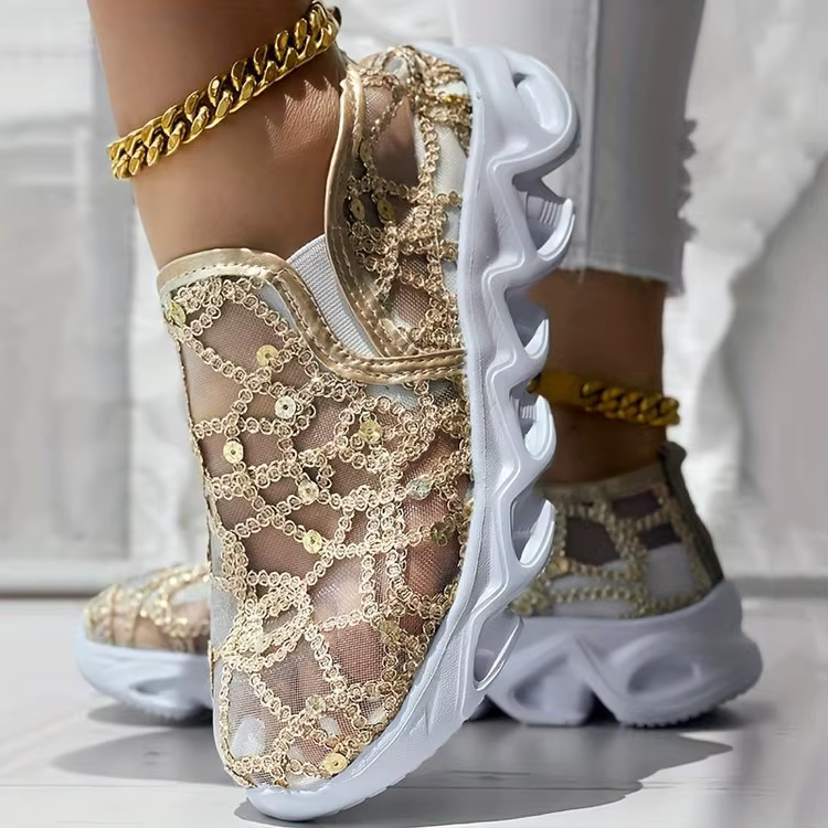 Chaussures de sport en maille à paillettes pour femmes, chaussures de course légères et confortables