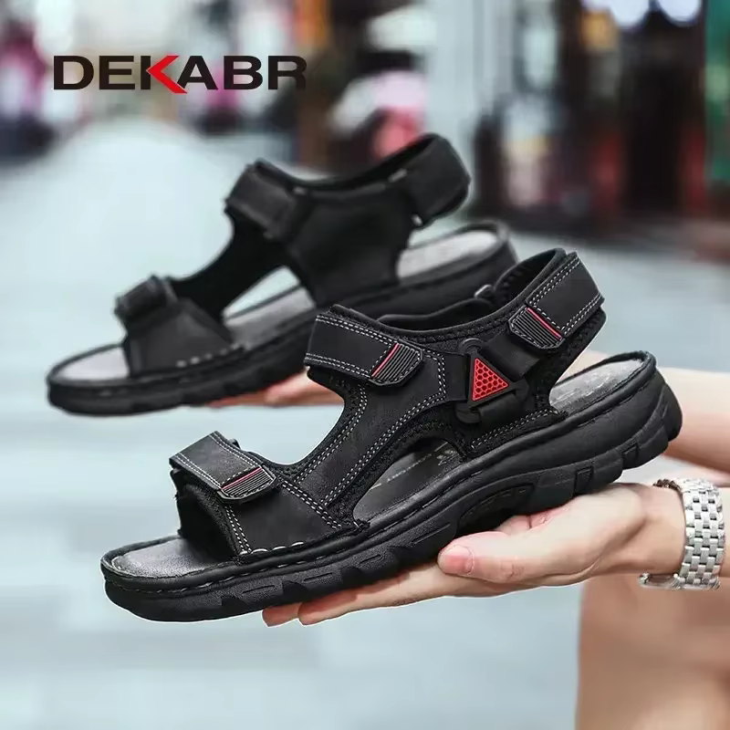 DEKABR taille 48 hommes sandales en cuir véritable été chaussures hommes décontractées vacances chau