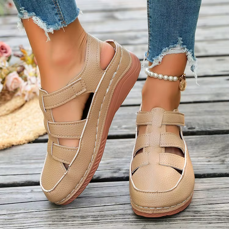 Sandales pour femmes, chaussures d'été à plateforme compensée, bout fermé, ajourées, décontractées, 