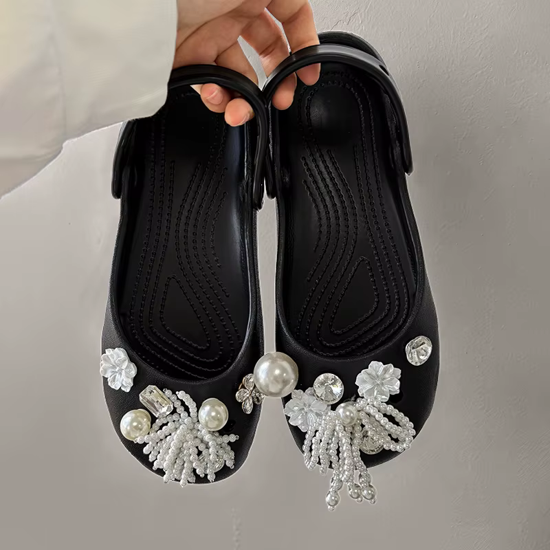 Élégantes Chaussures Plates à Nœud Papillon en Perles et Strass pour Femmes, Sabots de Ballet à Seme