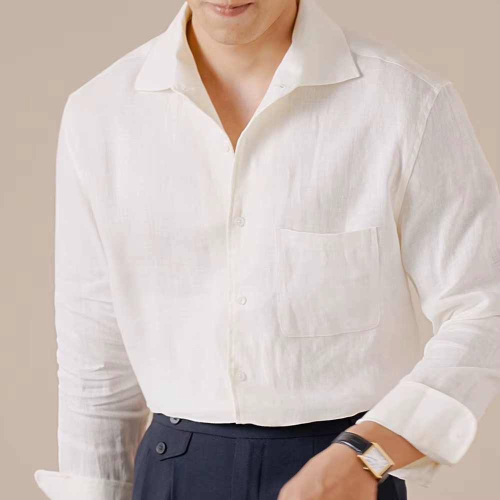 Style italien 100% chemise en lin hommes décontracté affaires couleur unie déplacements respirant pr