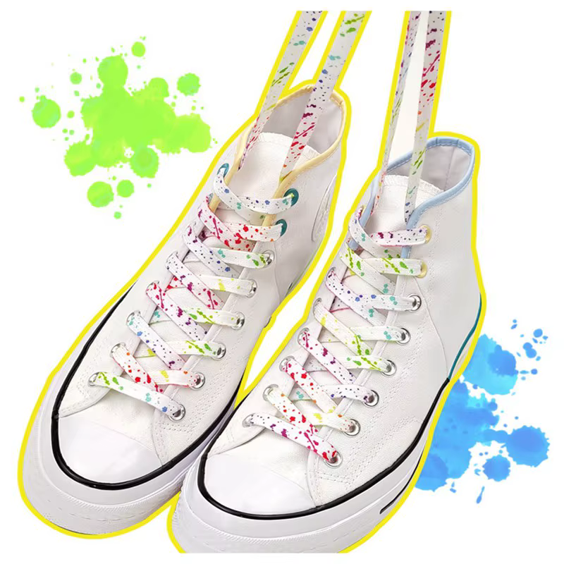 Lacets lumineux arc-en-ciel pour baskets, tissu de qualité, éclaboussures d'encre, mode, 0.8cm, plat