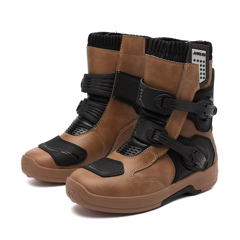 Bottes de moto en cuir imperméables pour hommes, chaussures de motocross antidérapantes, chaussures 