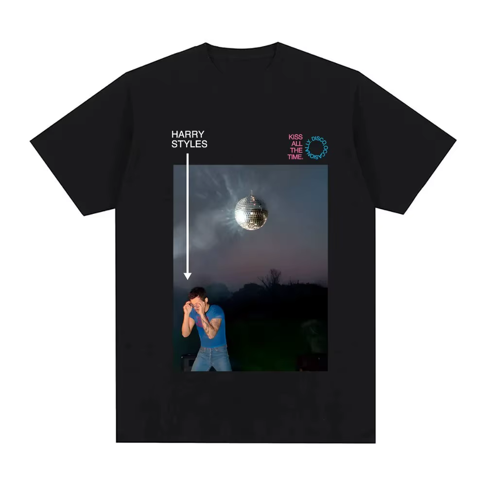 T-shirt Harry Styles « Kiss All The Time » avec boule disco - Photo de concert, Merch tendance pour