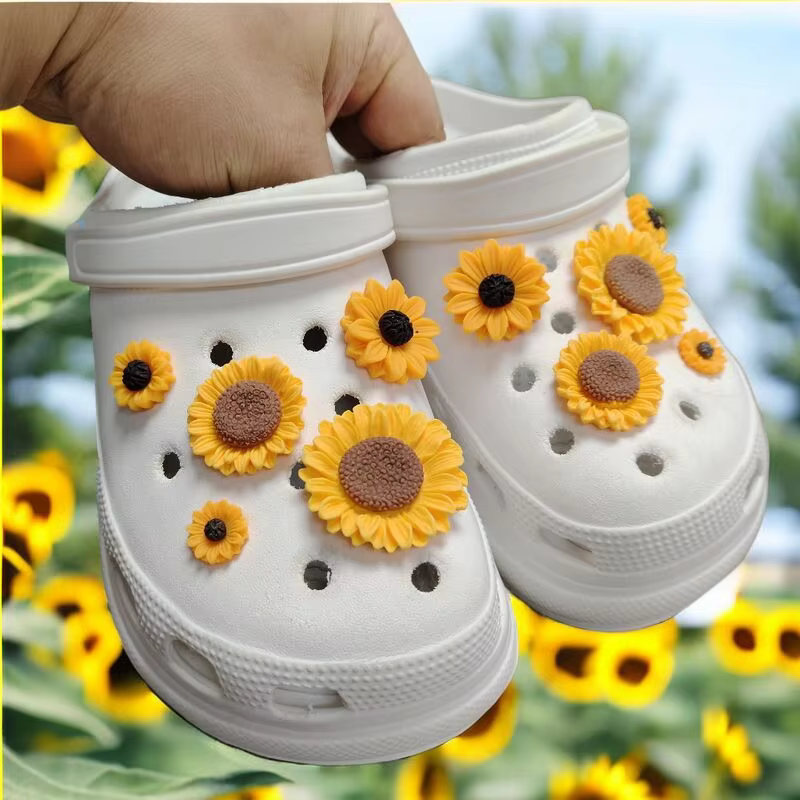 Lot de 10 breloques de créateur tournesol pour chaussures, décorations pour filles, ornements pour c